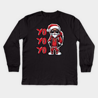 Black-Santa Kids Long Sleeve T-Shirt